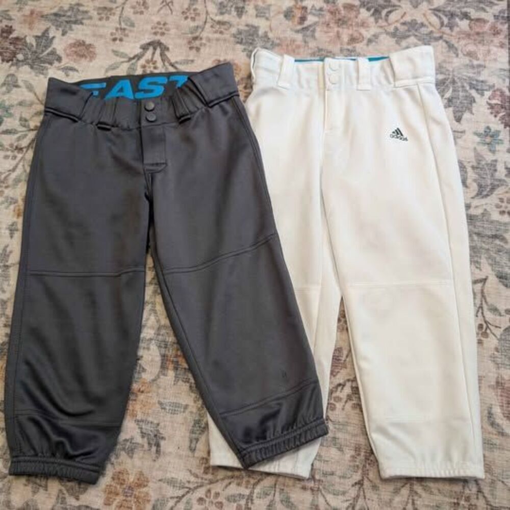 Youth Softball Pants Dark Gray Easton & White Adidas Sm-Med Girls Size 8-10